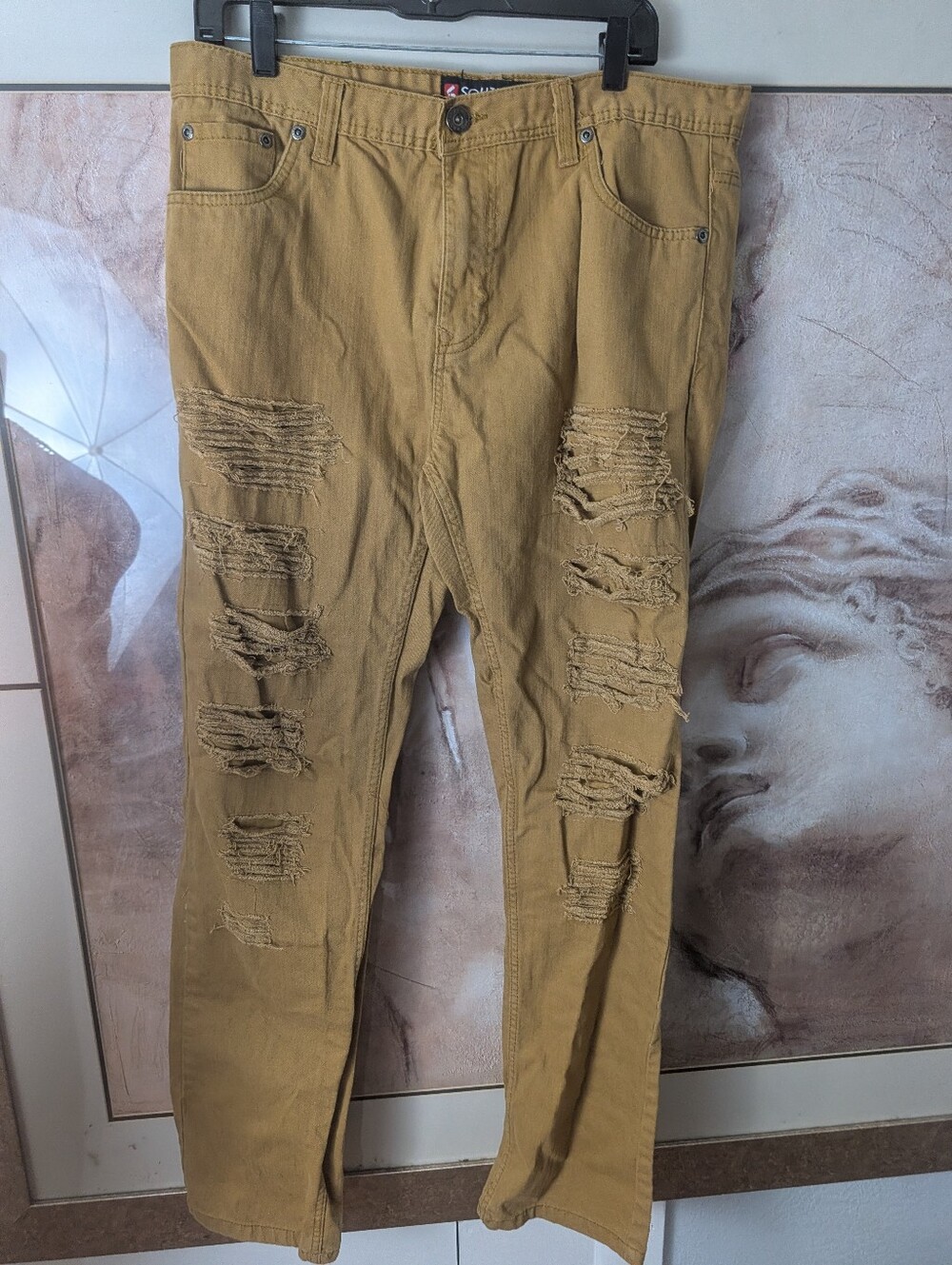 Southpole Mustard Yellow/Gold Distressed Moto Skinny Jeans Men's Size 36/34